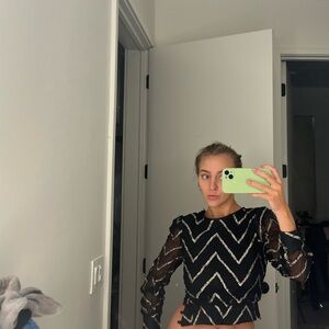 Black and Silver Chevron Top - vintage NYE Top